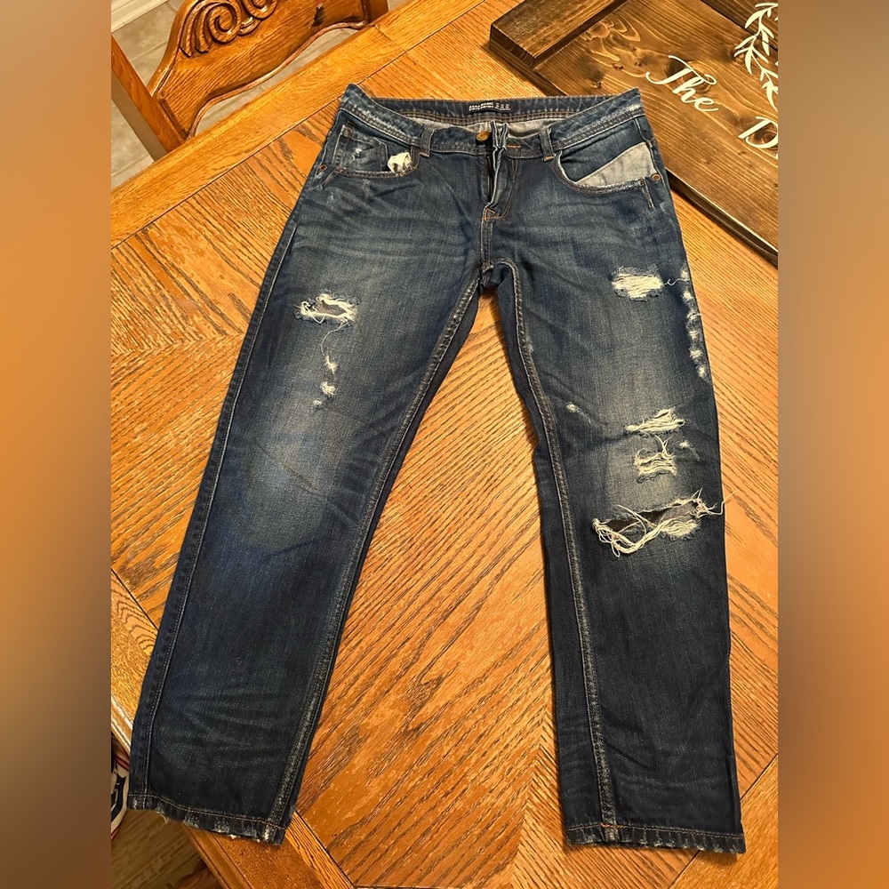 Zara Women's Dark Blue Distressed Skinny Jeans